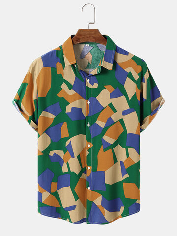 Irregular Color Block Lapel Shirts