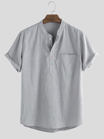 100% Cotton Short Sleeve Plain Henley Shirt