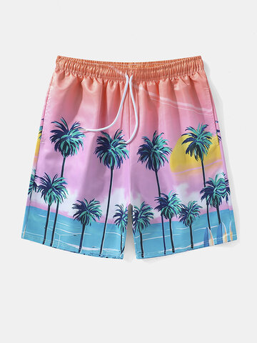 Gradual Color Coconut Tree Print Swimwear