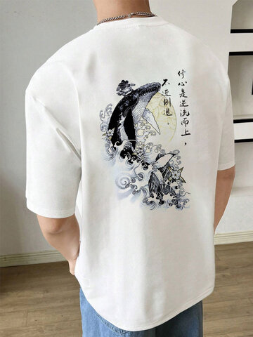 Camisetas com estampa de baleia onda chinesa