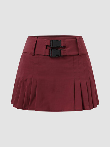 Solid Color Pleated Skirts