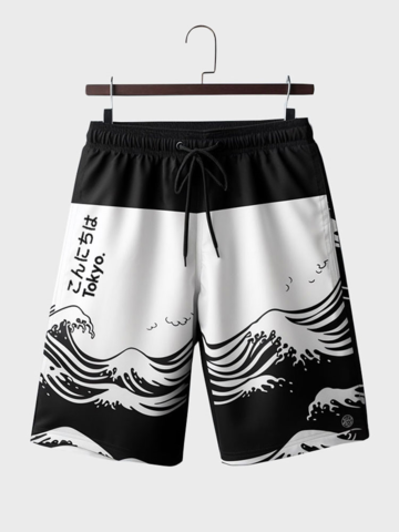 Pantalones cortos con ondas japonesas monocromáticas