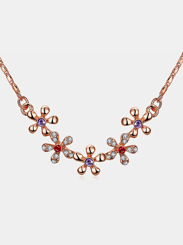 Süße Luxus Halskette Fünf Strass Blume Damen Halskette