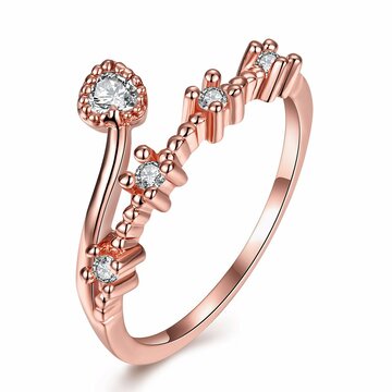 Anel de luxo doce rosa ouro Coração anel de strass para mulheres