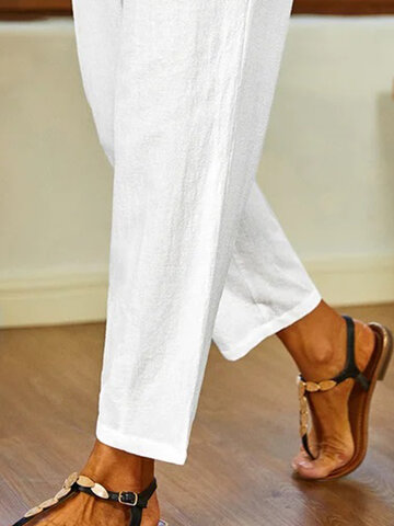 Solid Textured Cotton Pants