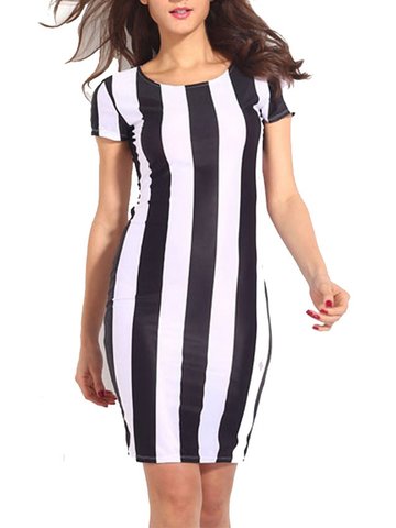 Sexy Stripe Slim Short Sleeve Knee Length Dress