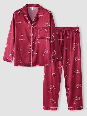 Faux Silk Letter Smooth Pajama Sets