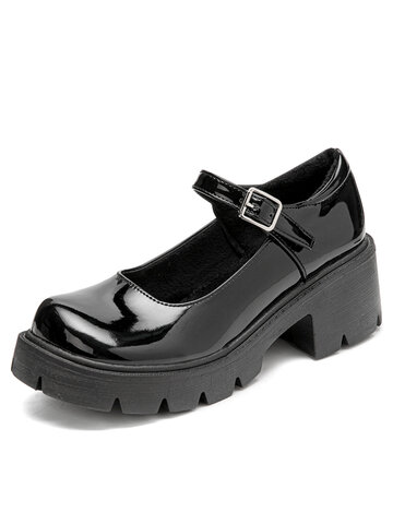 Black Platform Wedges Mary Jane Shoes