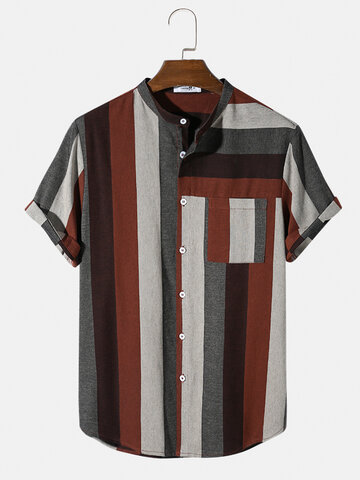 Wide Stripe Grandad Collar Shirts