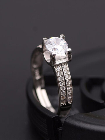 S925 Простое серебряное кольцо с кристаллами циркона с четырьмя когтями