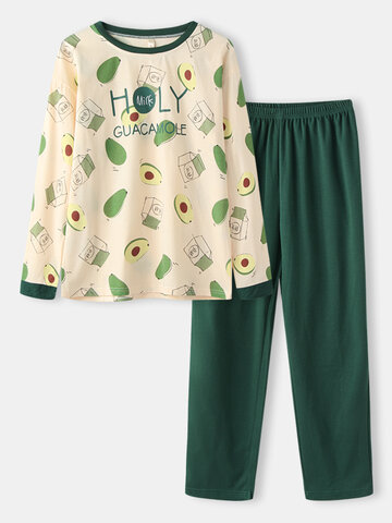 Cute Avocado Print Cotton Pajamas Sets