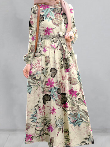 Vintage Flower Puff Sleeves Maxi Dress