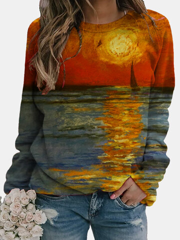 Landscape Printed O-neck Sweatshirt