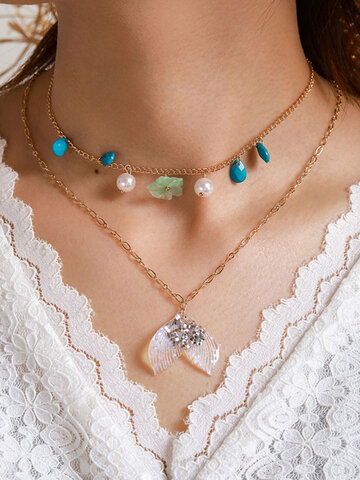 1 Pcs Alloy Sequined Fishtail Multi-layered Necklace