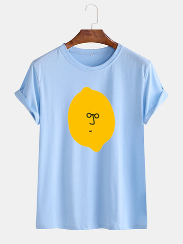 Cartoon Lemon Printed Casual T-shirts