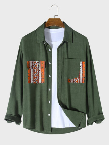 Ethnic Geo Pocket Cotton Shirts