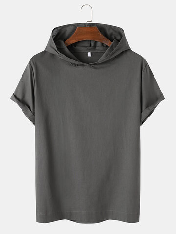 Solid Color Hooded T-Shirt