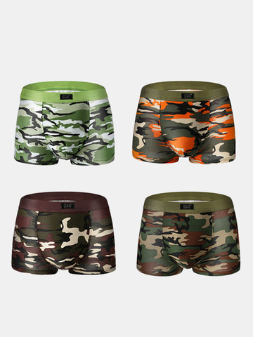 

Camouflage Printing Casual Sexy Underwear Modal Soft Breathable U Convex Boxers For Men, Dark green coffee light green orange