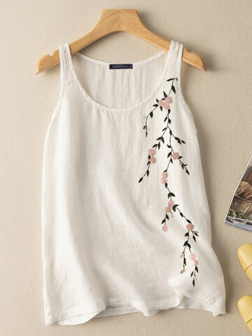 Camiseta sin mangas de algodón con bordado floral
