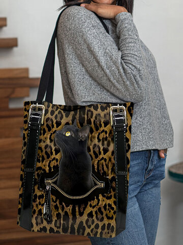 Leopard Cat Pattern Printing Handbag Shoulder Bag Tote