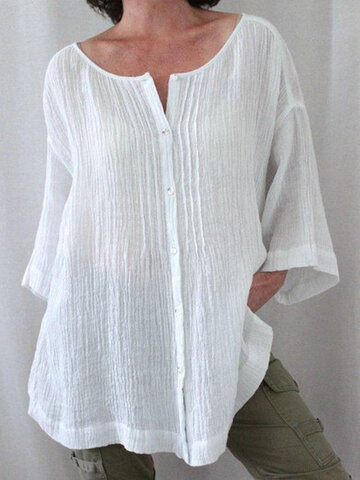 Хлопковая блузка с текстурными пуговицами спереди