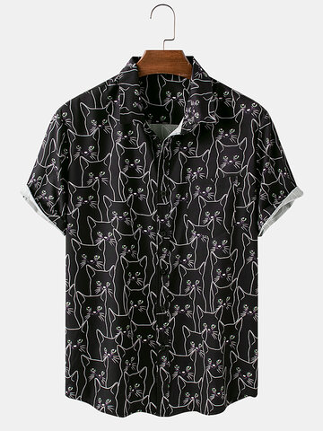 Cute Black Cat Print Shirts