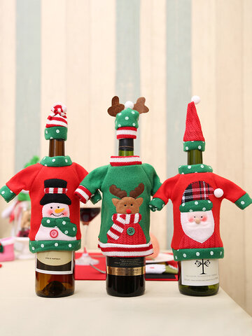 1 Pc Christmas Wine Bottle Cover Christmas Embroidery Cartoons Christmas Table Decorations