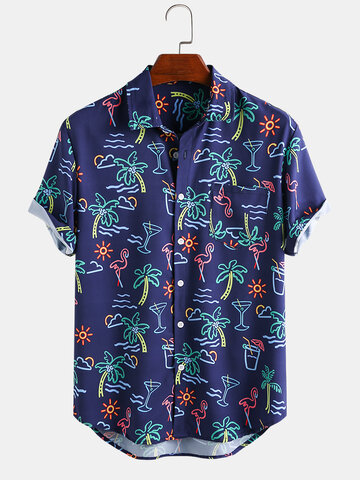 Mens Flamingo Palm Tree Printed Shirt
