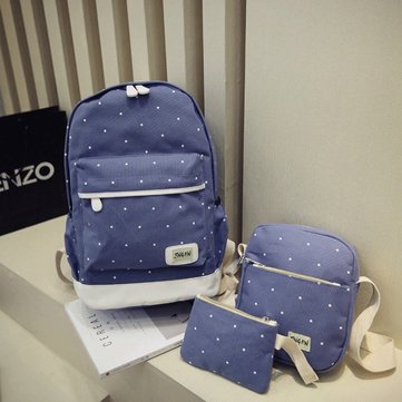 

Canvas Backpack Female College Wind High School Students Travel Backpack Wave Point Junior High School Student Bag Three-piece
