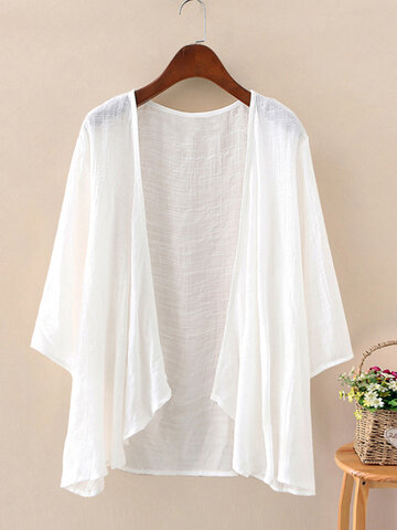 Solid Color 3/4  Sleeves Thin Cardigan