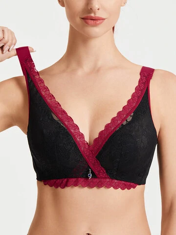 Women Lace Trim Wireless Breathable Push Up Full Coverage Comfy Bra 