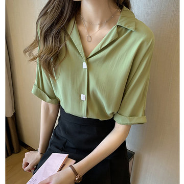 

New Fashion Style Shirt Women's Short-sleeved Design Sense Female Niche Shirt Loose Han Fan Shirt Tide