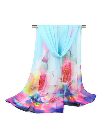 Женский летний тонкий шифоновый шарф для путешествий, дышащая шаль с розовыми цветами