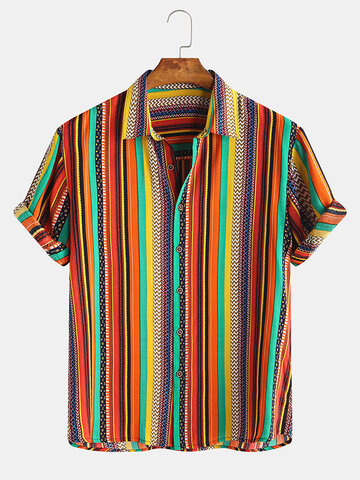 Étnico Colorful Raya Estampado Camisa