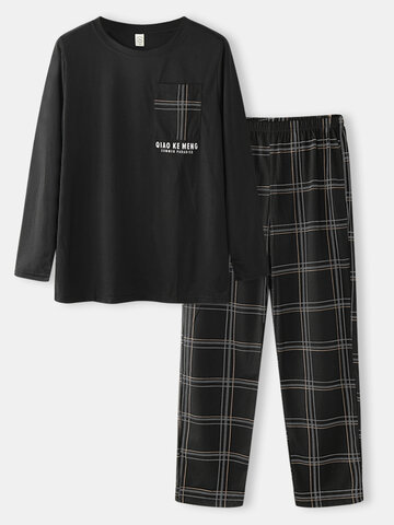 Letter Print Pajamas With Plaid Pants