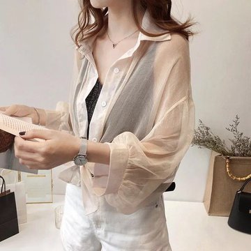 

Season New Net Red With Loose Perspective Trumpet Sleeve Shirt Female Temperament Wild Breathable Bat Sun Protection Shirt Thin