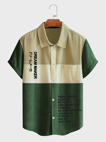 Hemden mit Patchwork-Reverskragen und Buchstabendruck