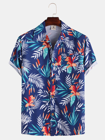 Mens Hawaiian Style Coco Leaf Flower Shirts