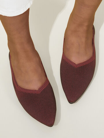 Knitted Pointed Toe Slip On Flats