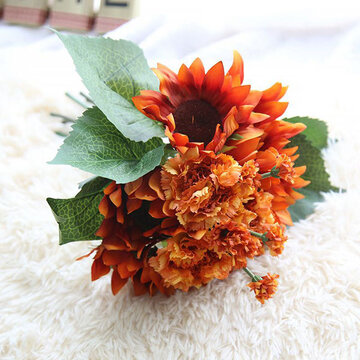 9 têtes de tournesol oeillets fleurs artificielles plantes Bouquet de mariée fête de mariage décor à la maison