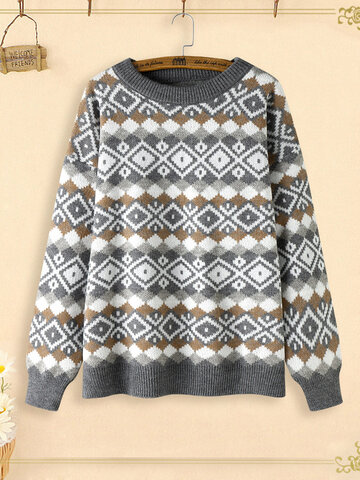 Geo Jacquard Long Sleeve Sweater