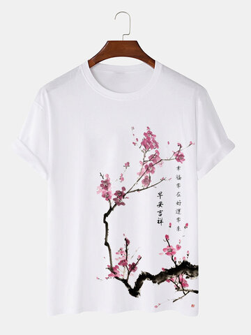 T-shirt con stampa cinese Plum Bossom