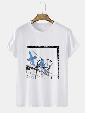Basketball Hoop Graphic Crew Neck T-Shirts