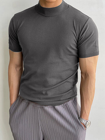 Solides Strick-T-Shirt mit Rundhalsausschnitt