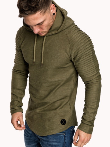 Mens Hooded Striped Fold Raglan Sleeve Sweatshirt