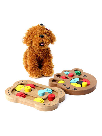 Pet Dog Cat Game IQ Training Toy Wooden Interactive Food Dispensing Puzzle Plate