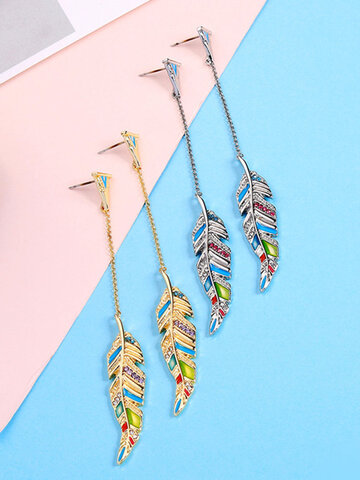 Vintage Oil Dipping Feather Earrings 