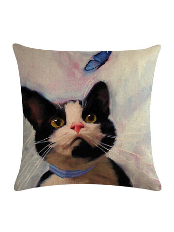 ビンテージアートオイル印刷猫リネンコットンクッションカバー