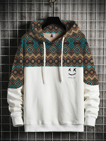 Argyle Smile Embroidered Patchwork Hoodies