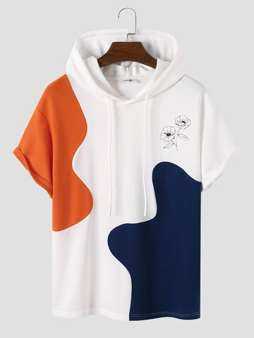 Floral Colorblock Hooded T-Shirts